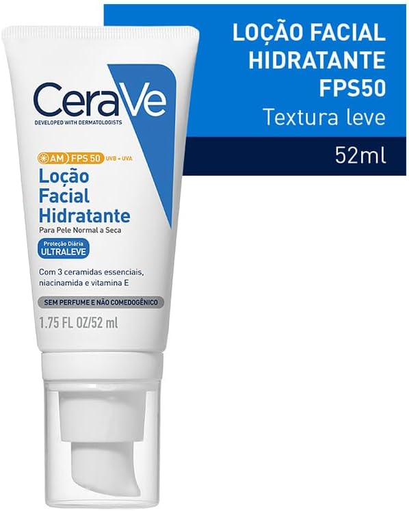 CeraVe, Loção Facial Hidratante, Fator de Proteção Solar FPS50, 52ml