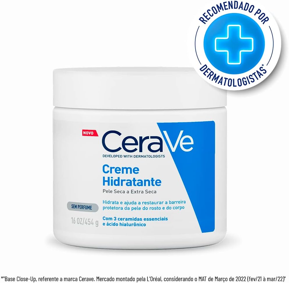 CeraVe, Creme Hidratante Corporal, com textura Cremosa e Ácido Hialurônico, 454g, embalagem variable